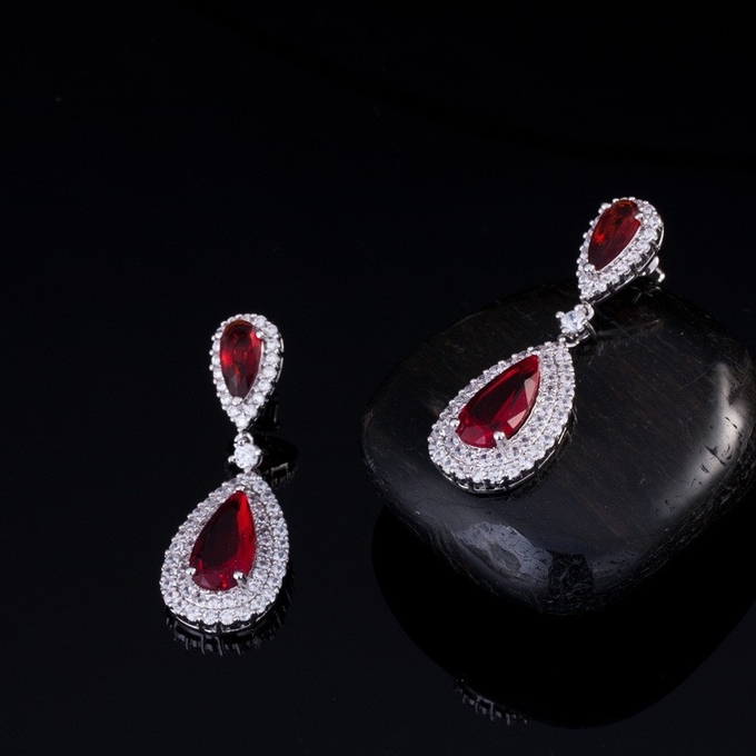 Fashion earring jewelry CZ crystal water drop gold plated tear drop bridal jewelry earrings necklace jewelry set