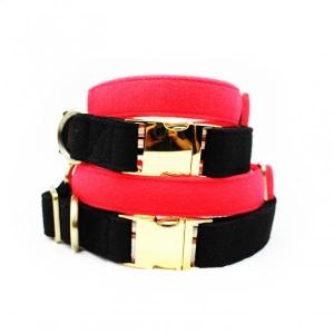 Quality Luxury Dog Collars And Leashes Velvet Cotton Material Red / Black Color wholesale