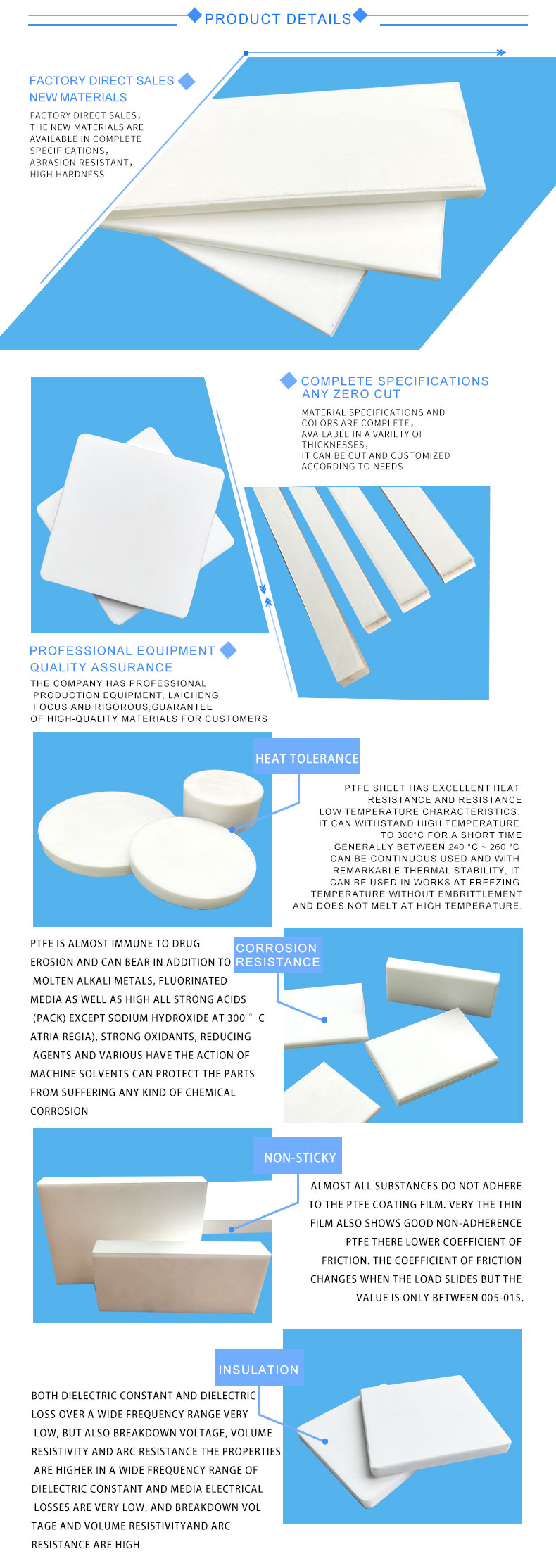 High Temperature Resistant Custom White PTFE Sheet -180- 260 for ptfe gasket Industrial Applications