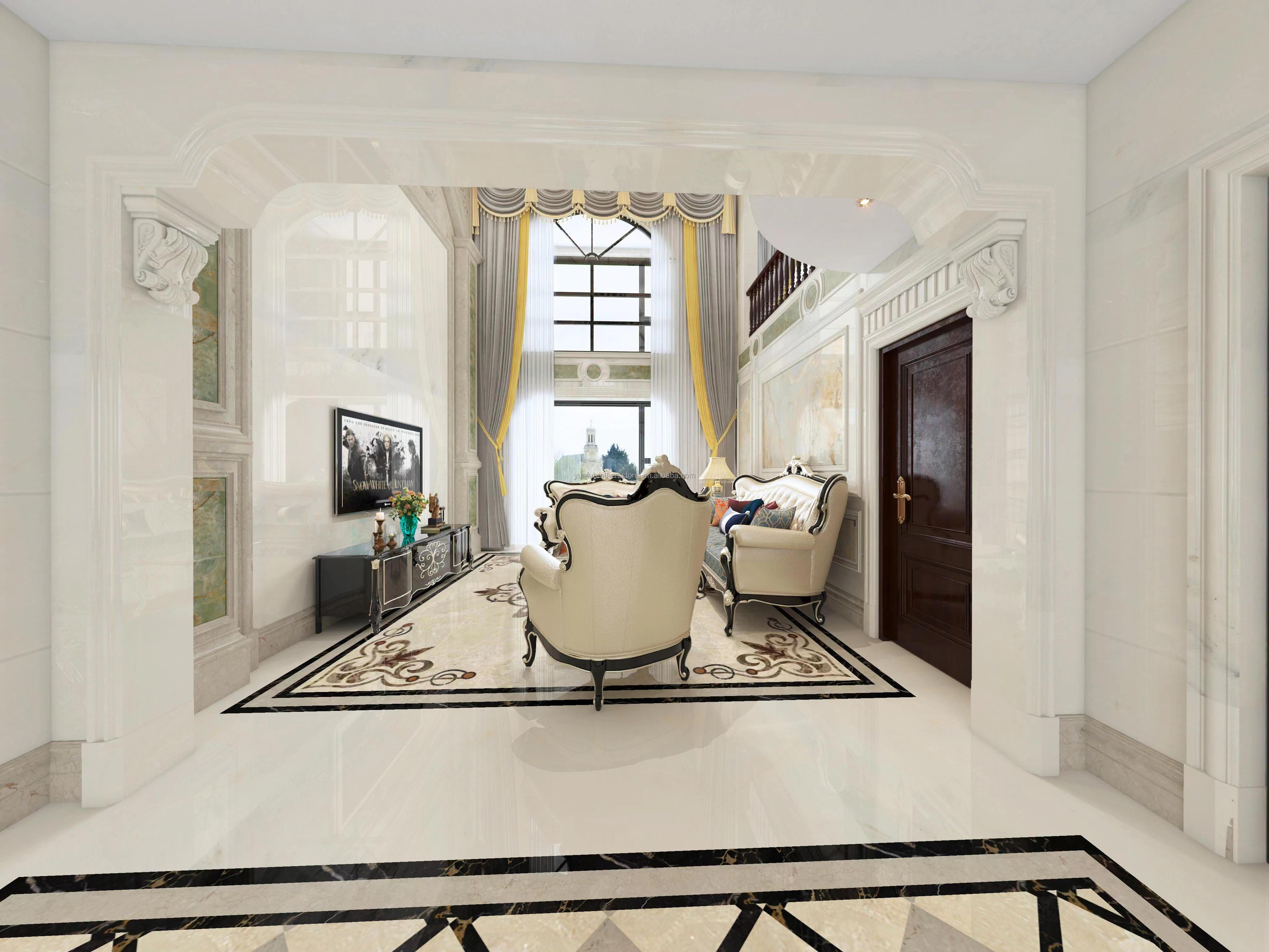 Custom Modern White Onyx Marble Slab for Staircase Dining Table Fireplace Stove Stone