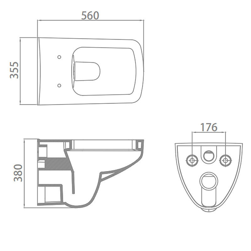 P tray Wall Hung Toilet , 560x355x380mm Soft Closed Wall Mounted Wc