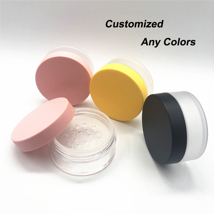 Private Label Clear Matte Cosmetic Loose Powder Sifter Jar with Black Frosted Screw Cap 3g 5g 10g 20g 30g 50g ABS PS