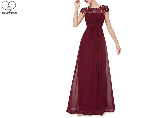 Gray Wedding Bridesmaid Dresses Short Sleeve Floor Length Lace And Pleating
