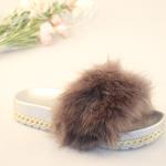 Apricot Fluffy Womens Soft Bottom Slippers Metal Height Increasing