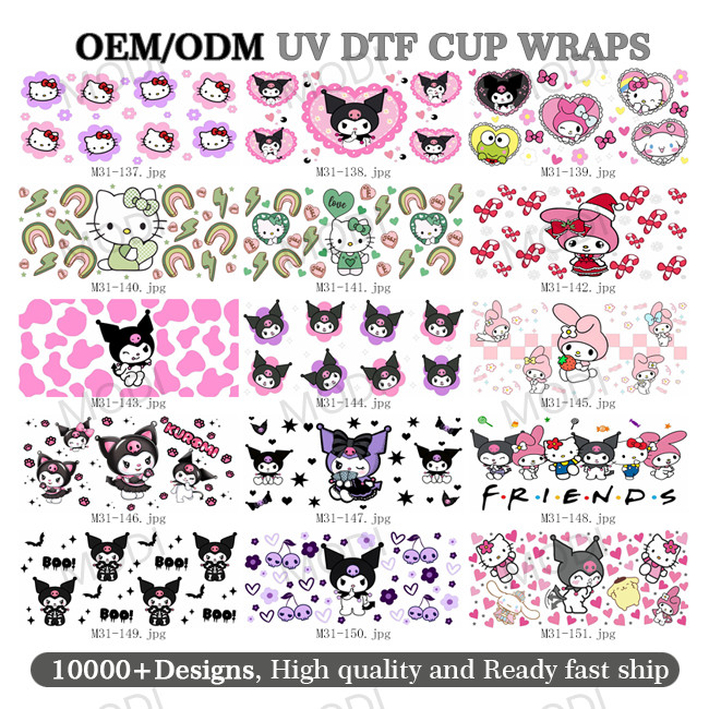Factory Hot Sale Good Quality Ready To Ship Cartoon Transfer Logo Sticker Vinyl UV DTF Cup Wrap Transfers 16oz