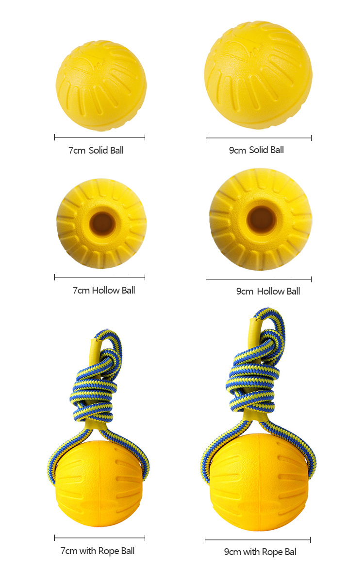 7cm 9cm Foam Dog Balls EVA Floating Pet Chew Toys Yellow Purple Customized