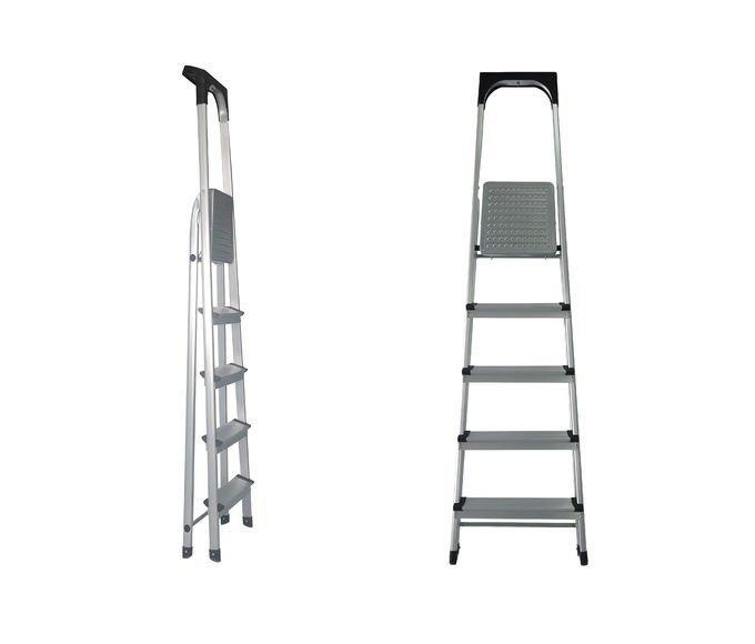Silver Foldable Aluminum Ladder Anti Slip Wide Top 5 Steps EN131 GS Certificated