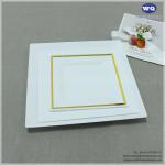 7 Inch Hot-Stamp Square Plate,Elegant Single Use Heavy-Duty Disposable Wedding