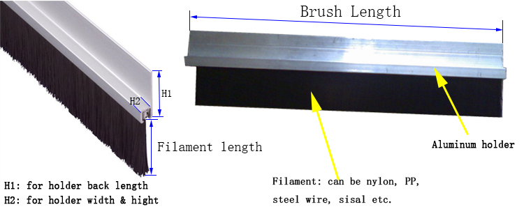 Flexible Door Bottom Brush , Garage Door Brush PP / Nylon Bristle Material