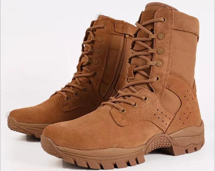 Brown Combat Boots Military Leather Waterproof Work Tactical Size 4 Durable