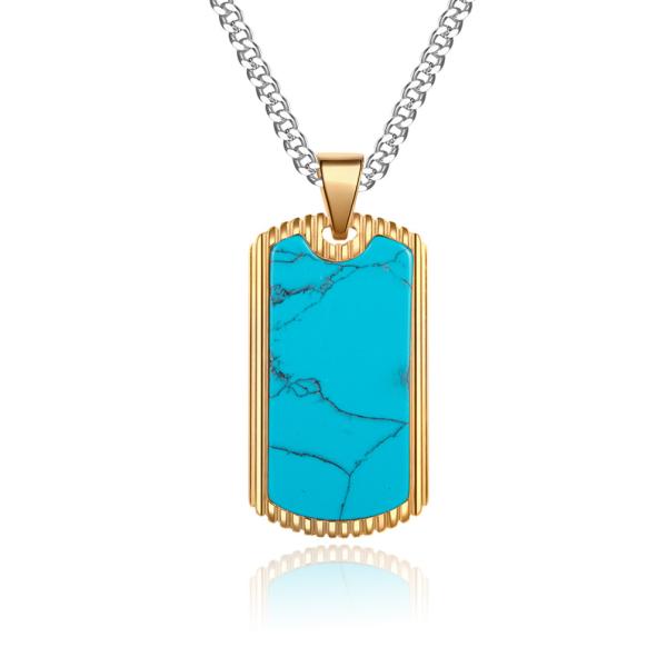 Stainless Steel Square Pendant Necklace for Men Christian Pendant With Blue