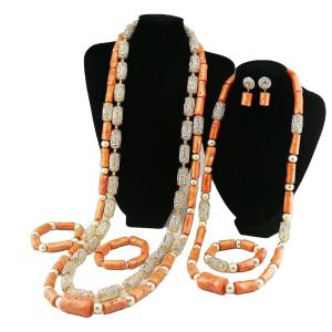 Quality Orange Coral Beads Crown Dubai Necklace Jewelry Beads Indian Bridal Orange Jewellery Set wholesale