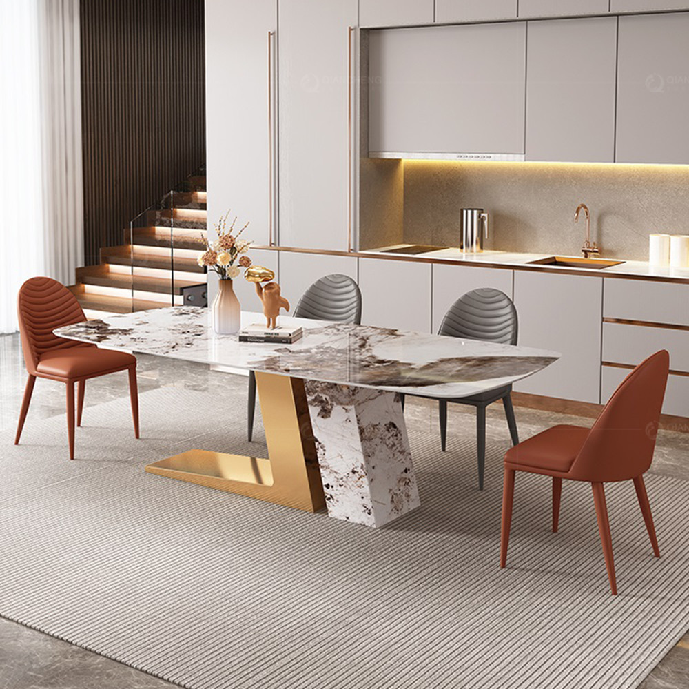 OEM Luxury Marble Dining Table Gold Metal Base Living Room Furniture