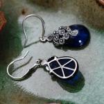 Women Retro Sterling 925 Silver Synthetic Sapphire Marcasite Drop Earrings
