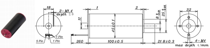48v DC Coreless Motor 15200rpm 45mm Diameter 3.61K/W Thermal Resistance
