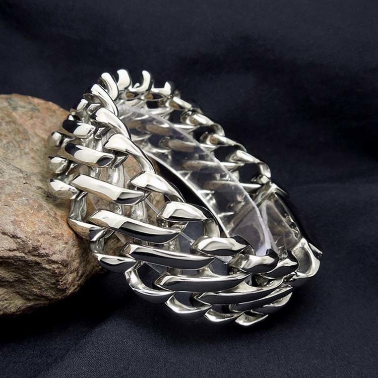 Men's Titanium Stainless Steel Wide Link Chain Bracelet (CE329)