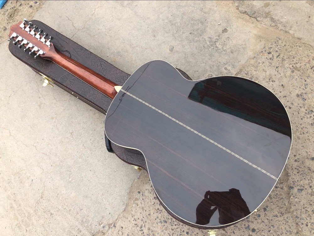 Top quality solid top custom guild jumbo 12 strings gloss finishing acoustic electric guitar 12 string guitar