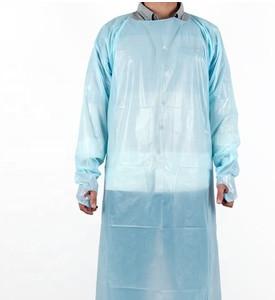 Quality Custom Bule Disposable Protective Coveralls , CPE Long Sleeve Plastic Apron wholesale
