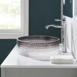 Quality Round Bathroom Vanity Bowls Clear And Black Edge Beveled Drain Hole wholesale