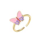 CZ Zircon 18k Gold Jewelry OEM Enamel Oil Dripping Butterfly Couple Rings