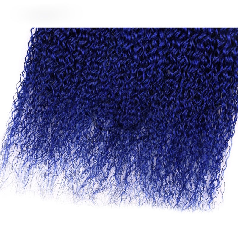#T1B/Blue Kinky Curly Remy Human Hair Bundles Sew In Weave Bundles Brazilian Bundle Deals