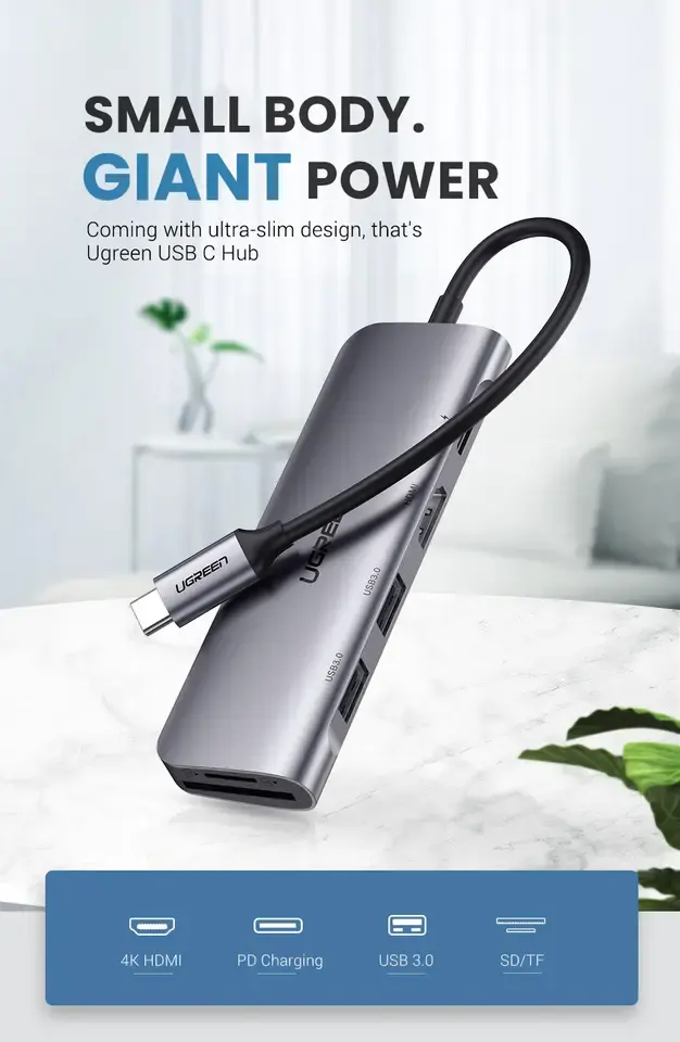 USB C Hub 5 in 1 Multiport Adapter 100W Power Delivery, 3 USB 3.0 Data Ports, 5Gbps Transfer Speed