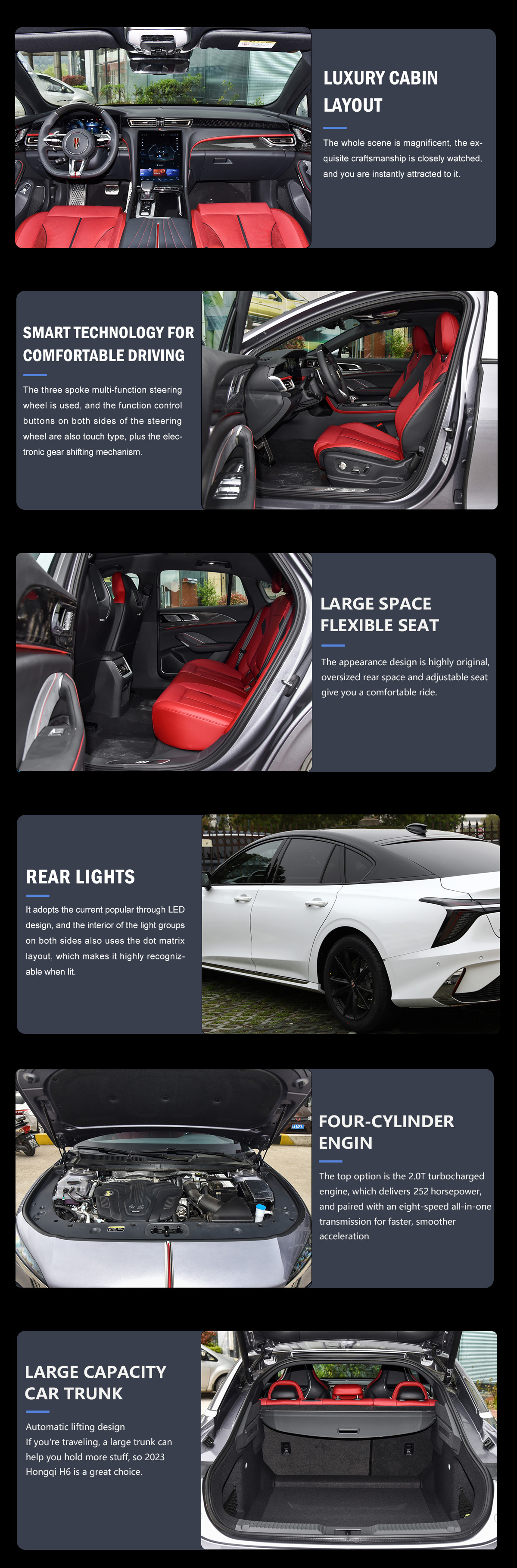 Hongqi H6 Luxury Petrol Gasoline Sports Car 2.0T 5 Seater with Automatic Gear Box Leather Seats FWD Drive Cruise Control