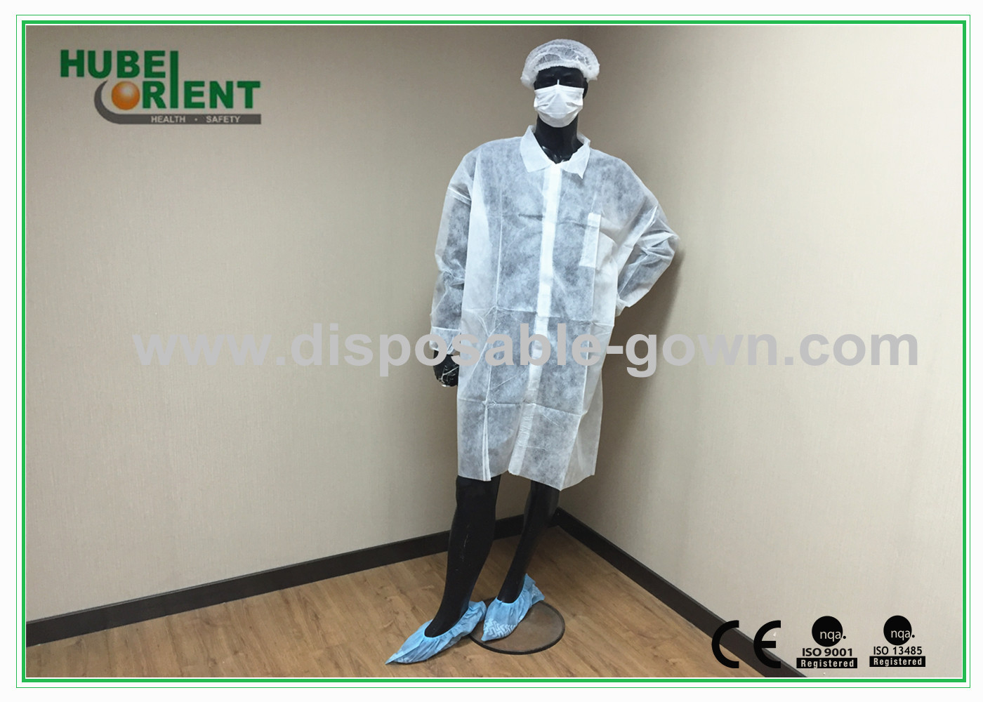 Economical SMS/Non-Woven Disposable Lab Coats With Knitted Collar And Velcro