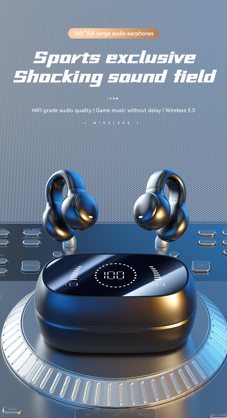 HiFi Stereo Bone Conduction True Wireless Earphone with 20cm Charging Cable and Mic