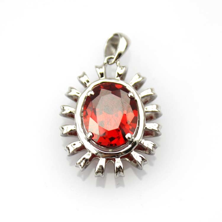 Women Jewelry 925 Silver 10mmx12mm Oval Amethyst Cubic Zircon Pendant (PSJ0188)