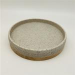 Sand color polyresin bathroom accessories set wooden base bathroom countertop