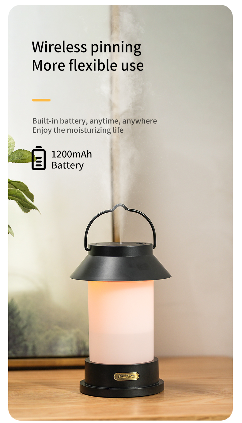 400ml USB Wireless Creative Design Portable Camping Lantern Shape Diffuser Hanging Type Outdoor Cool Mist Humidifier