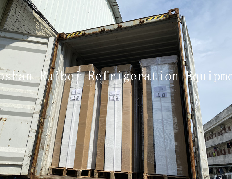 Glass door freezer, merchandise freezer showcase in supermarket