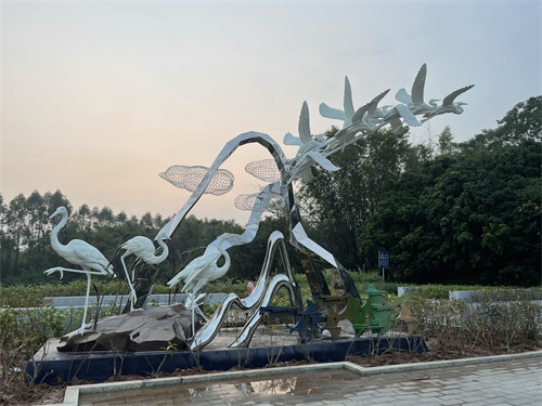 Wetland Park Stainless Steel Sculptures Realistic Crane Egret Metal Sculpture