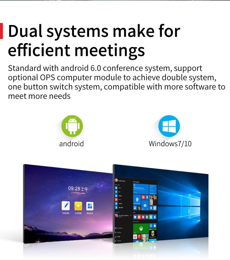 Wall Mounted Touch Screen Whiteboard 65'' 4K Digital Display Precise Writting