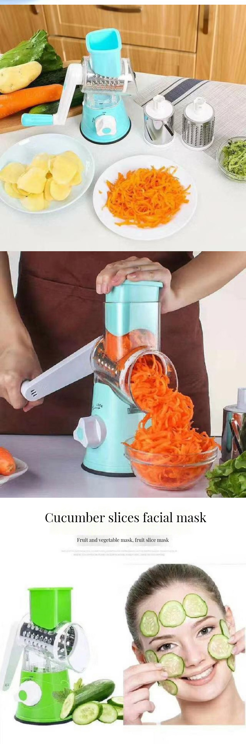 Super Markets Multi-functional Vegetable Cutter Hand Rotary Grater 3-in-1 Drum Cutter
