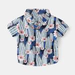 2023 fashion kids floral print top trend summer lapel boy short sleeve shirt