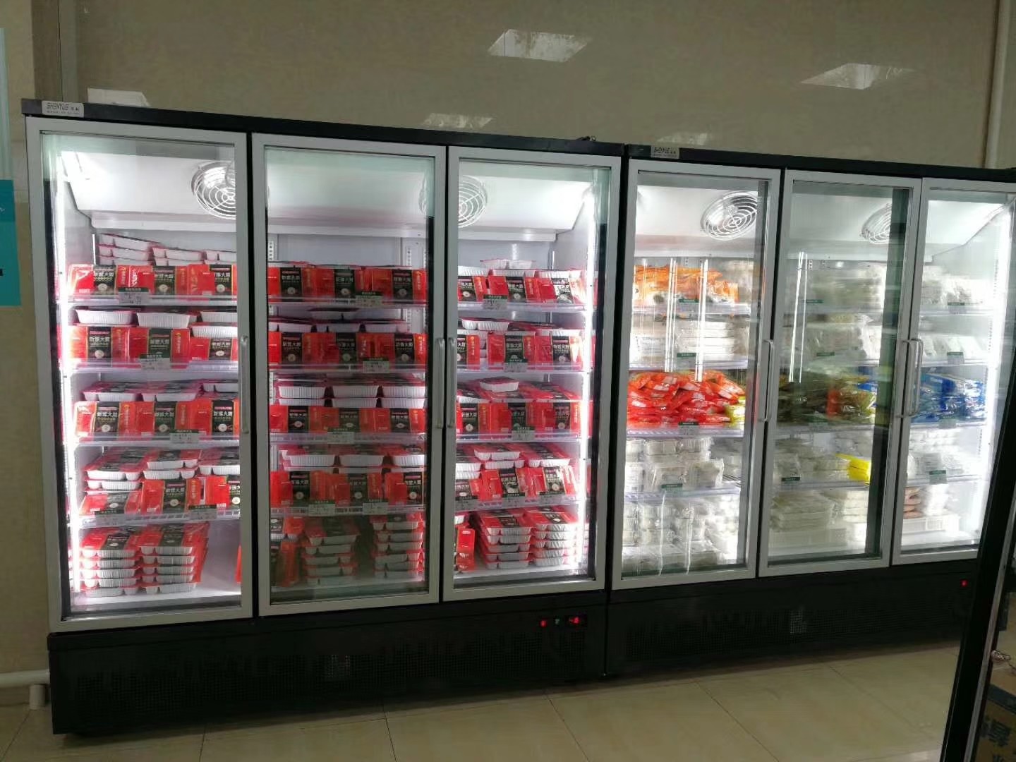 Commercial Supermarket Upright Glass Door Freezer With Inner Vertical Led Lights