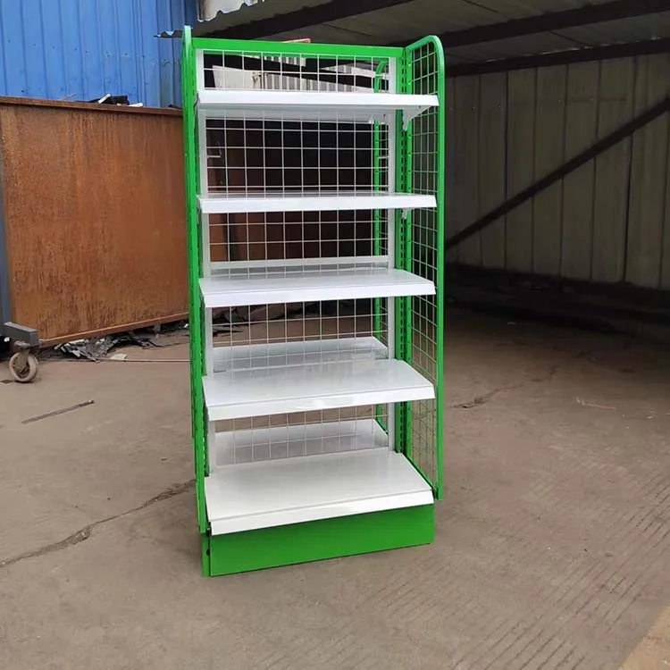 Factory Custom Green Double Sided Mesh Back Shelving Mesh Gondola Shelving with Side Mesh