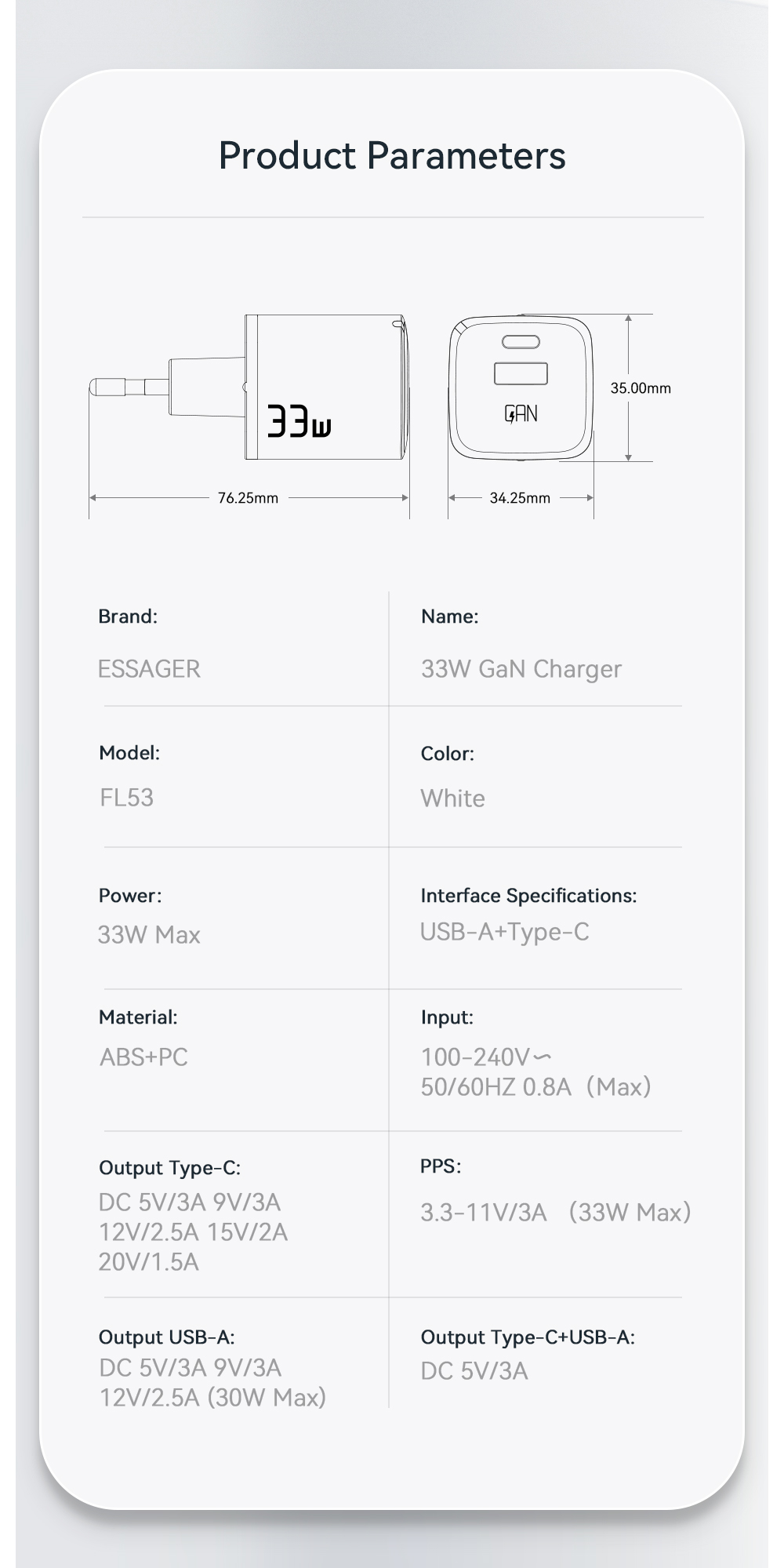 Essager 2023 PoleStar travel PD QC 33W Charger USB Type-C Fast Charging mobile phone wall charger