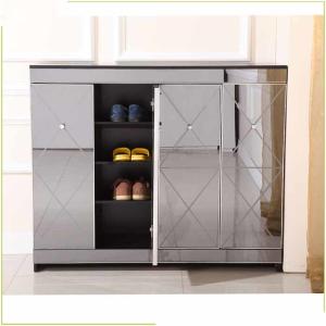 Quality Melamine MDF Diamond Cut 100cm Mirrored Shoe Cabinet wholesale