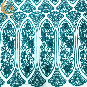 Quality Tulle Lace Green Beaded Sequin Embroidery Fabric For Dress Making wholesale