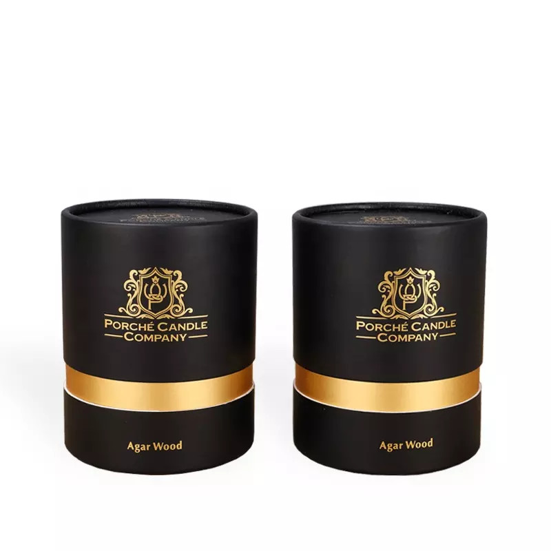 Custom Black Round Candle Tube Packaging Bronzing Cardboard Box for Candle Packaging