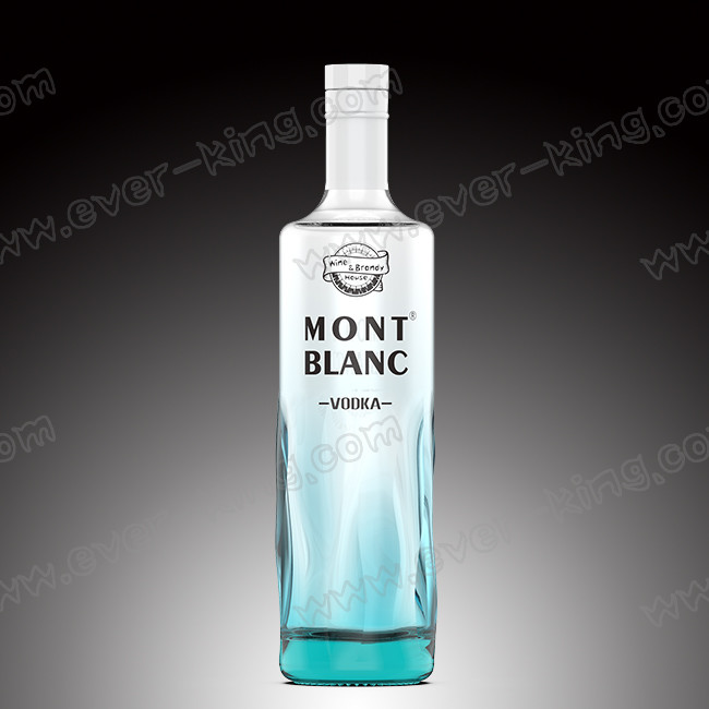 Cork Cap Blue Vodka Glass Bottle Round Shaped Customized