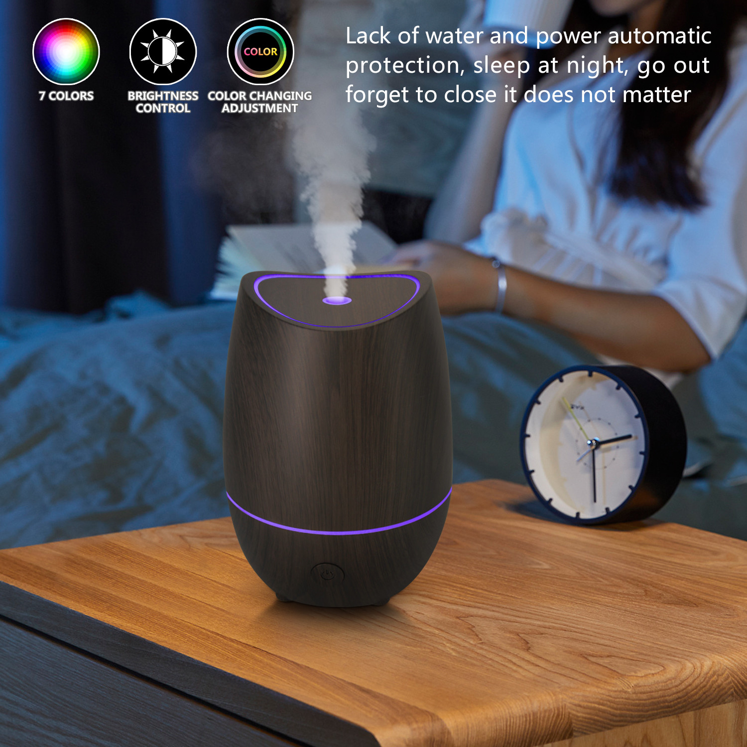 350ML Ultrasonic Aroma Diffuser Home Use Dark Wood Diffuser With 7 Color Lights