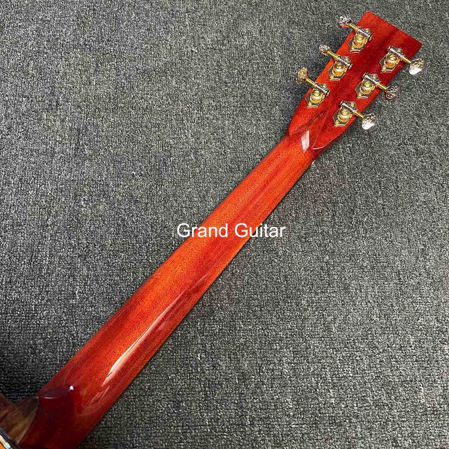 Grand OM Guitar Solid KOA Back Side Acoustic Guitar, Customized Logo on Headstock