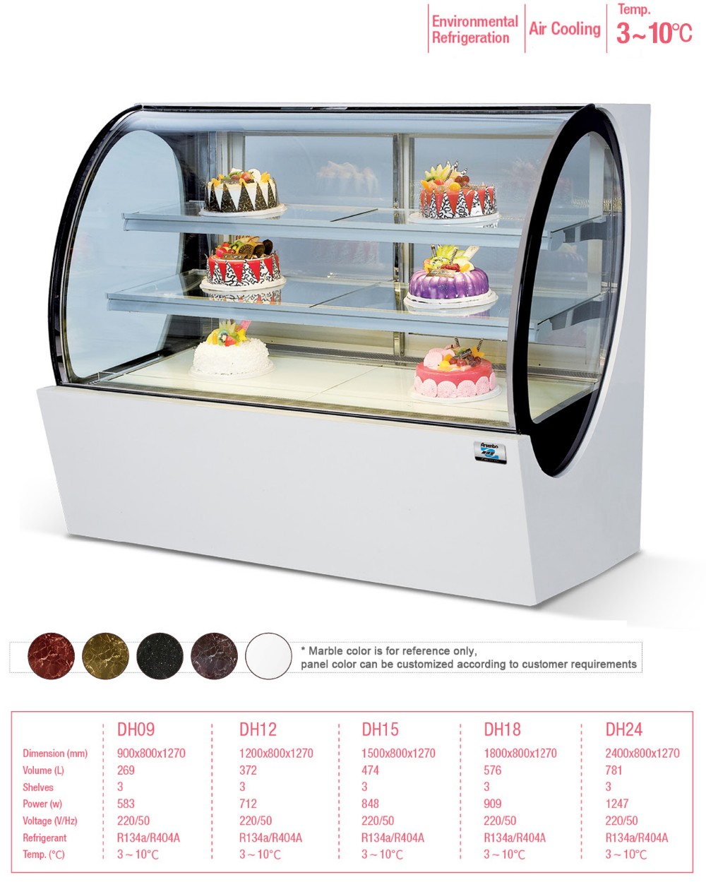 Arsenbo 583W Cake Display Refrigerator Countertop Painted Steel Glass