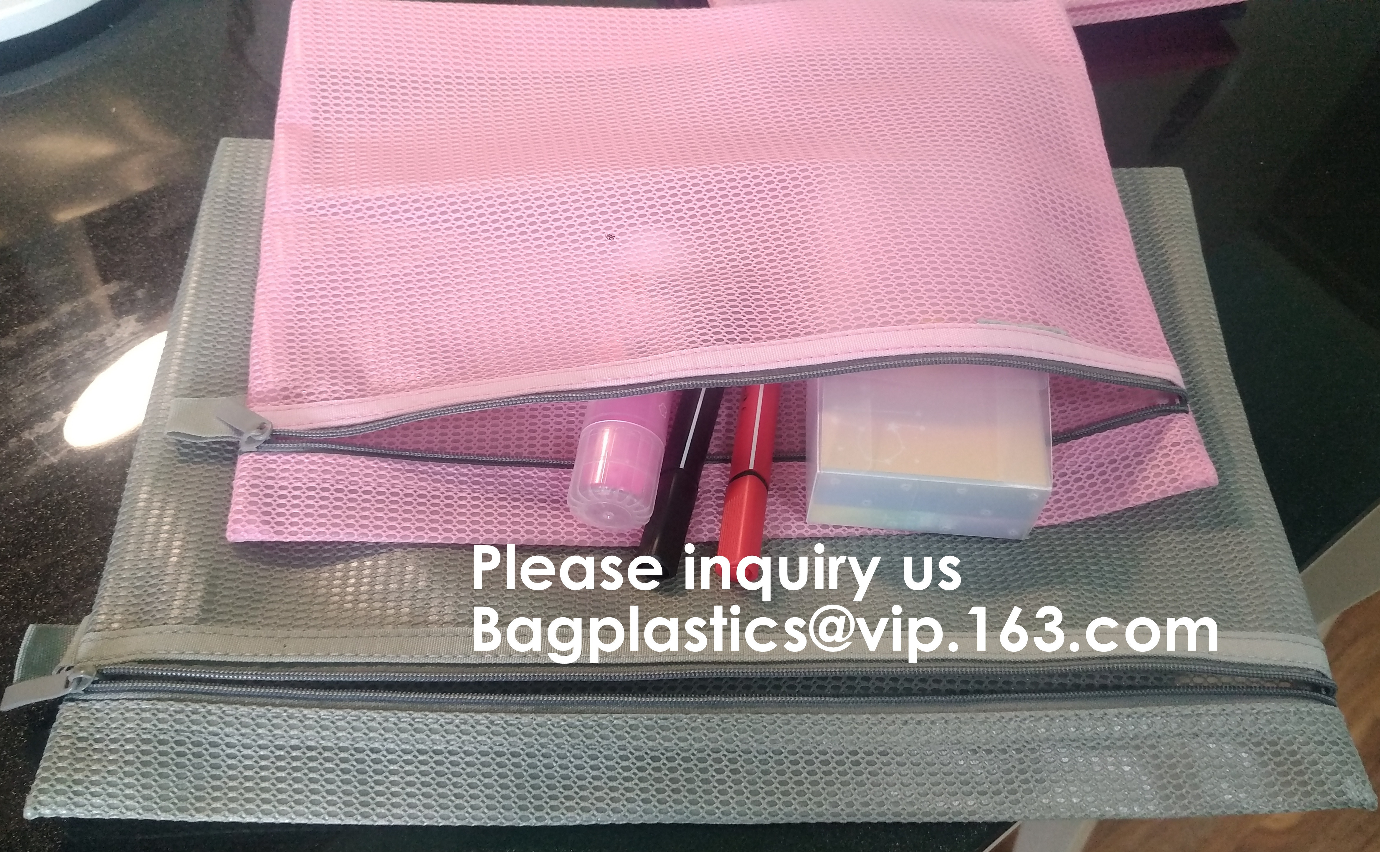 Mesh Organizer Storage Bag Durable File Bag for Office Stationery and Travel,Zipper Mesh File Bag Cosmetic Bag PVC Bag f