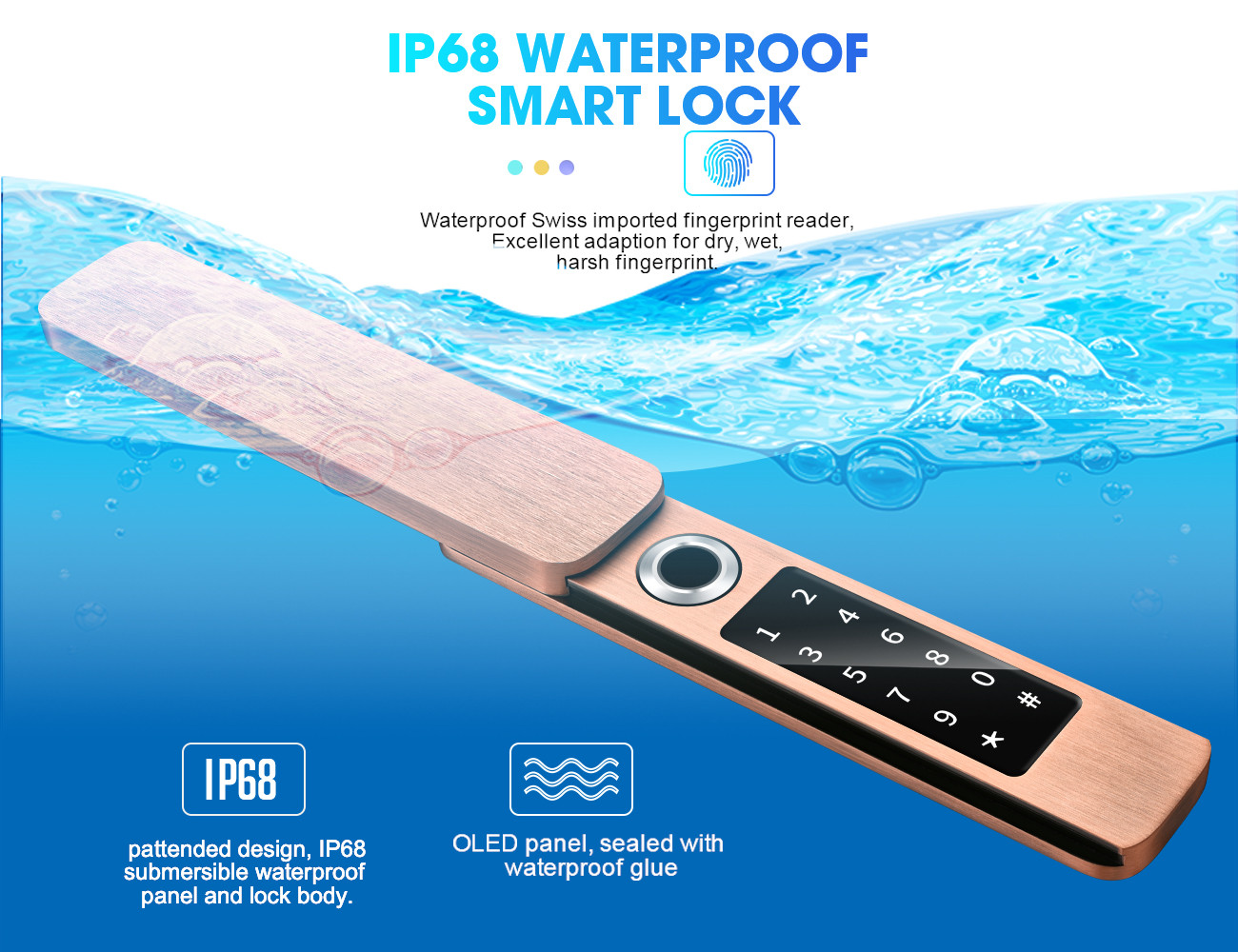Waterproof Digital Smart Fingerprint Outdoor French Door Security Locks