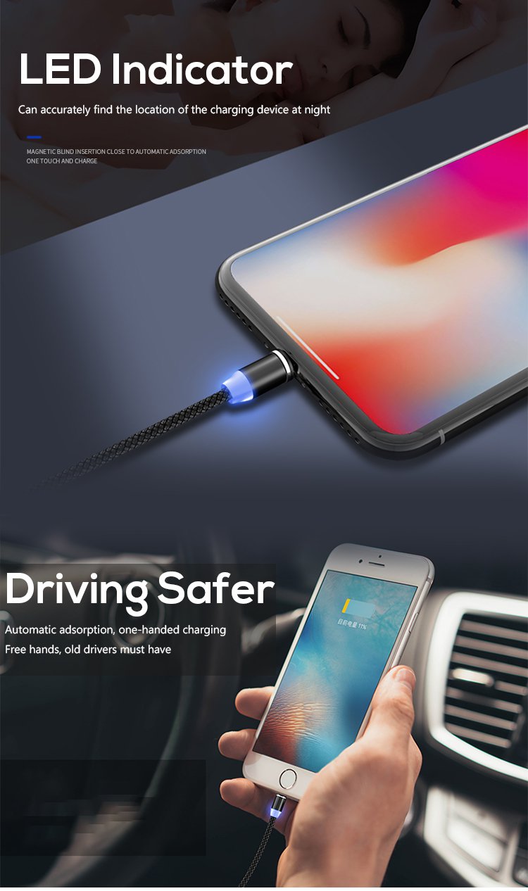 1000mm Magnetic 3 In 1 Charging Cable